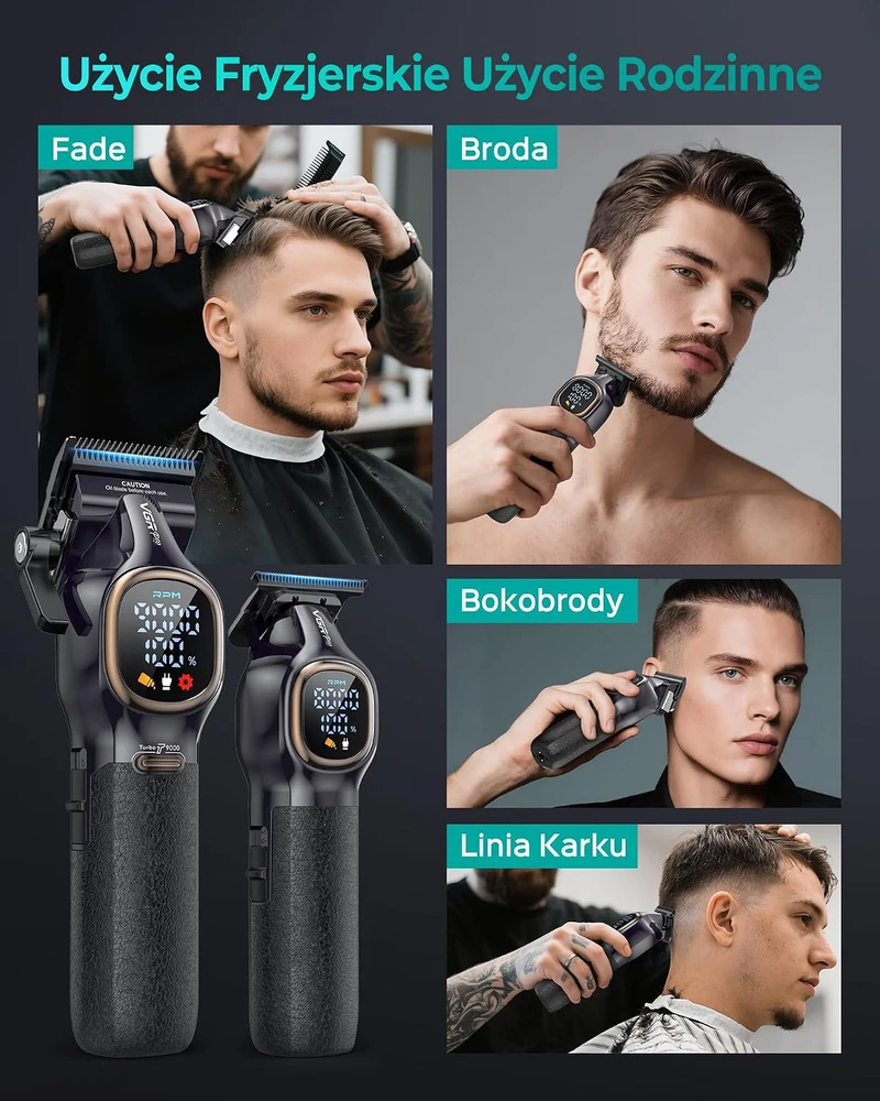 VGRPRO plaukų kirpimo mašinėlės ir trimerio rinkinys su USB-C įkrovimu V-886C V-886T