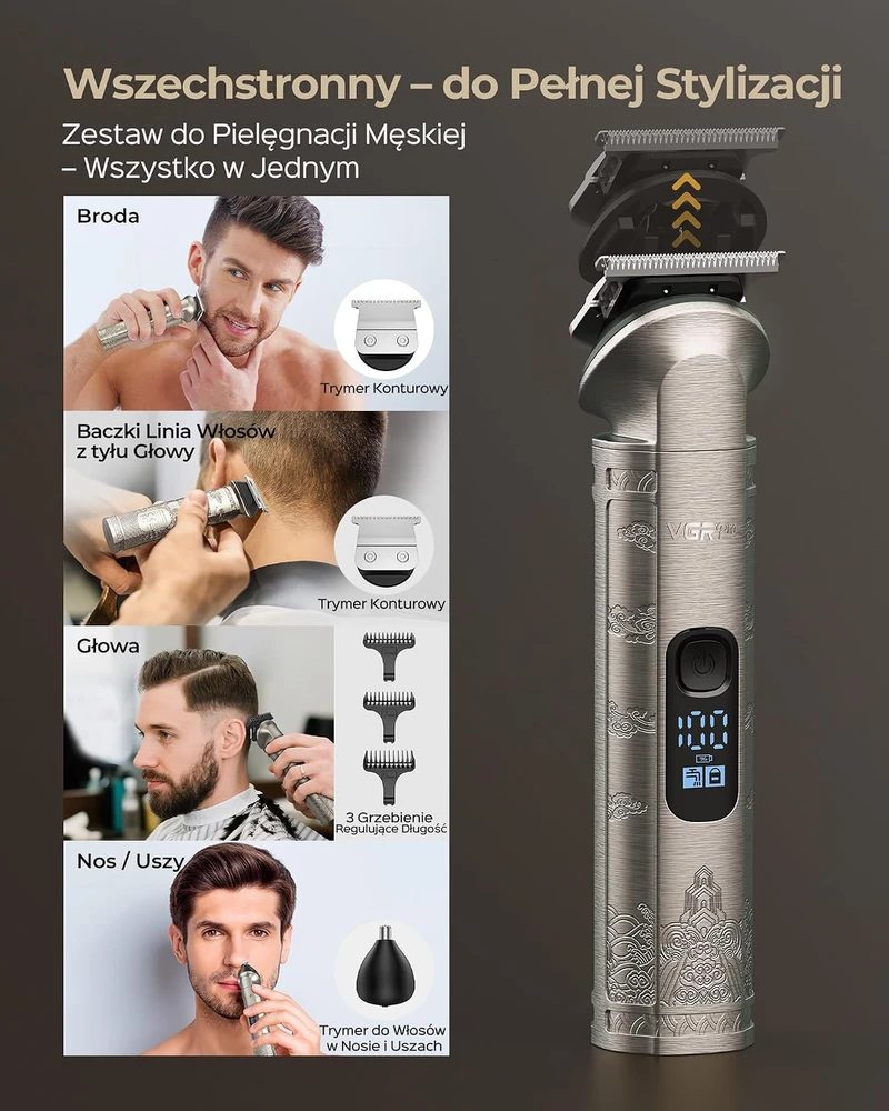 VGRPRO plaukų kirpimo mašinėlių, trimerio ir folinės barzdaskutės rinkinys V-007 V-109 V-337