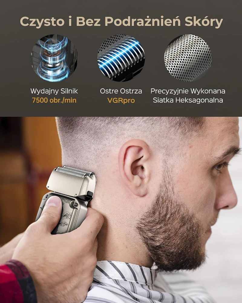 VGRPRO plaukų kirpimo mašinėlių, trimerio ir folinės barzdaskutės rinkinys V-007 V-109 V-337