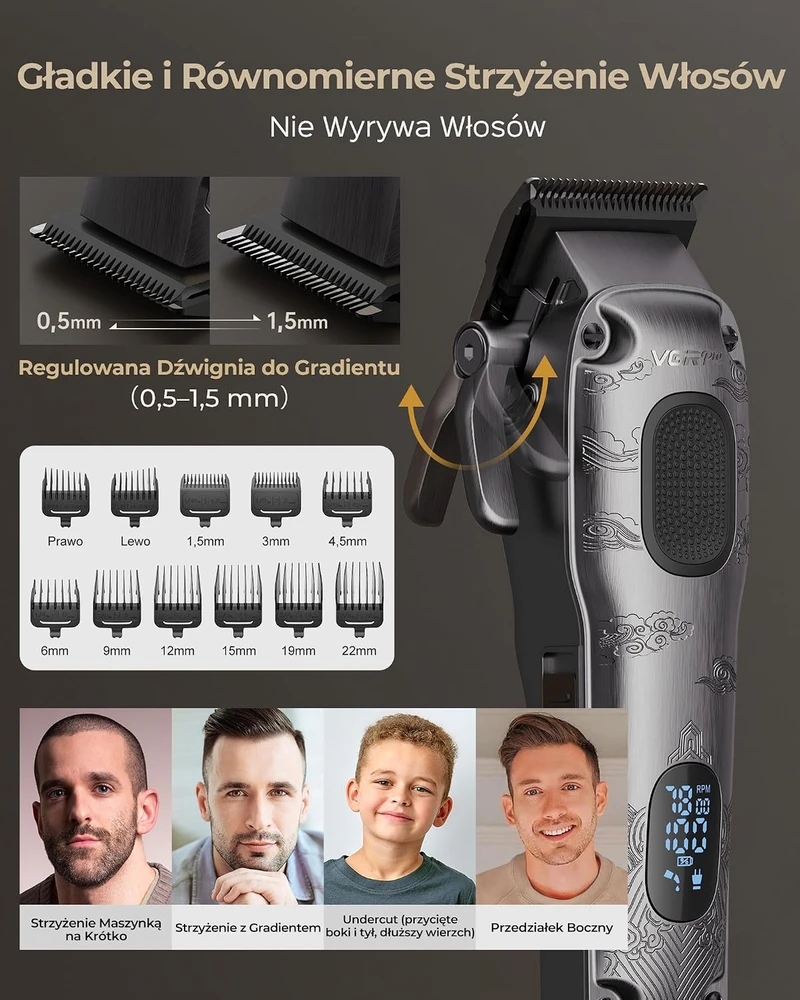 VGRPRO plaukų kirpimo mašinėlių, trimerio ir folijinio skustuvo rinkinys V-007 V-109 V-337
