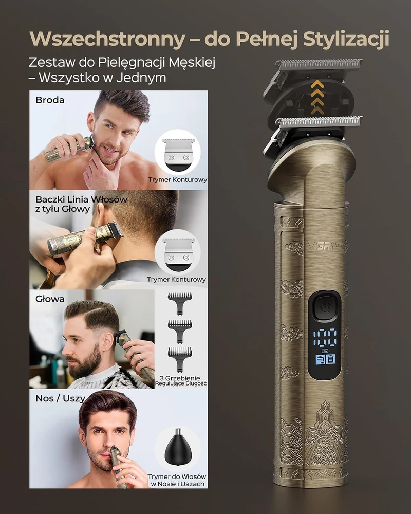 VGRPRO plaukų priežiūros rinkinys su kirpimo mašinėle, trimeriu ir folijos skutimosi aparatu V-007 V-109 V-337