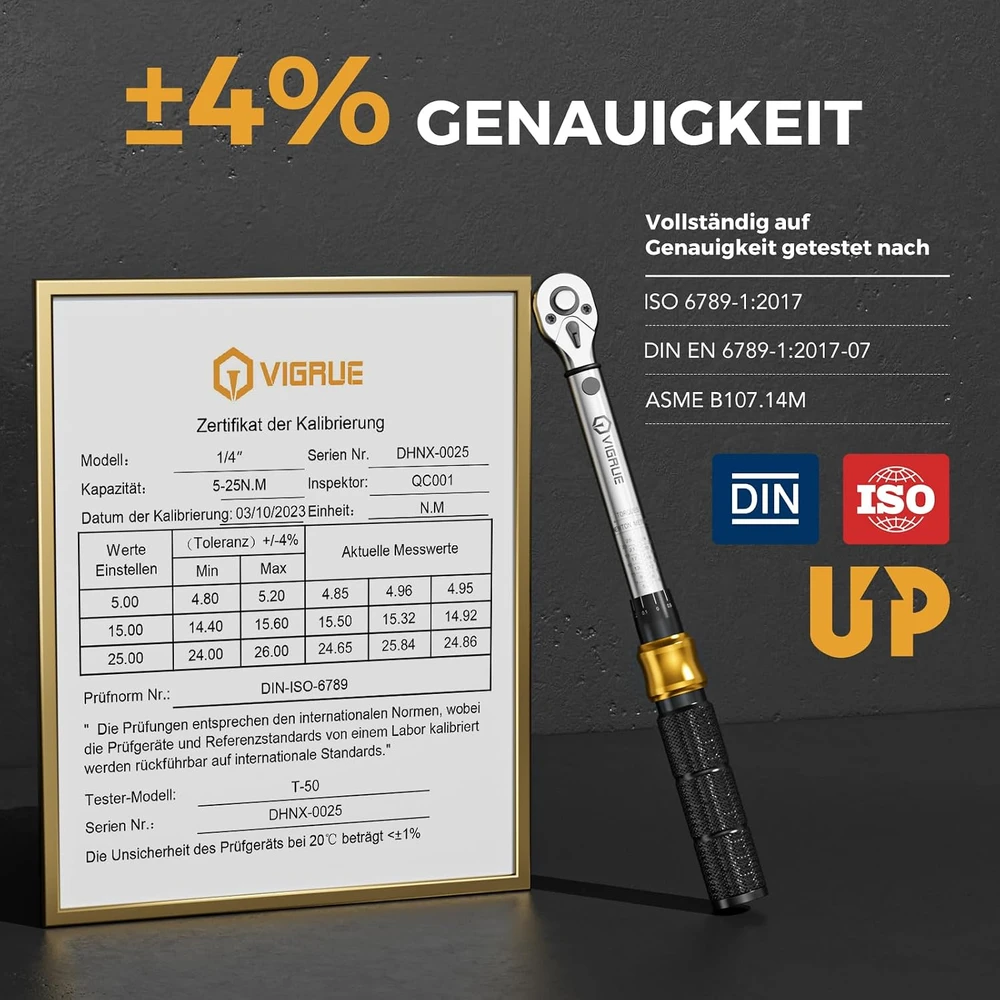 VIGRUE dinamometrinių raktų rinkinys 1/4 col., 5–25 Nm, DHNX-025