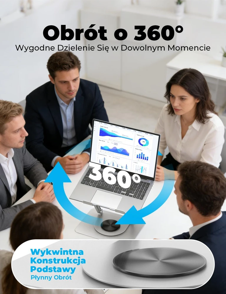 Vihoom reguliuojamas nešiojamojo kompiuterio stovas su 360° pasukamu pagrindu L189