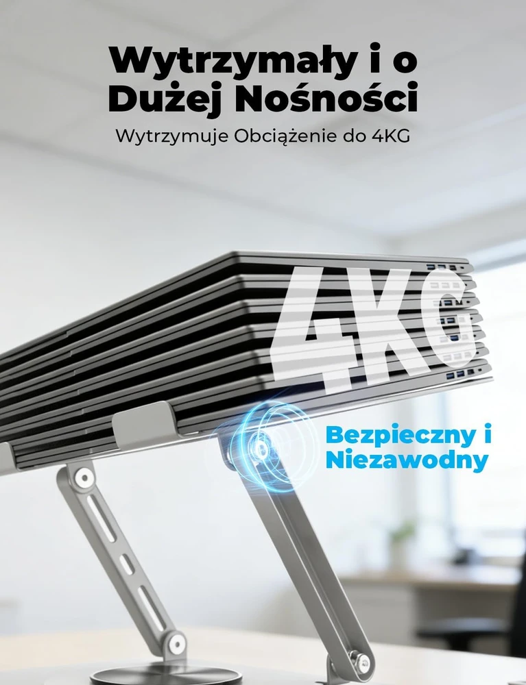 Vihoom reguliuojamas nešiojamojo kompiuterio stovas su 360° pasukamu pagrindu L189