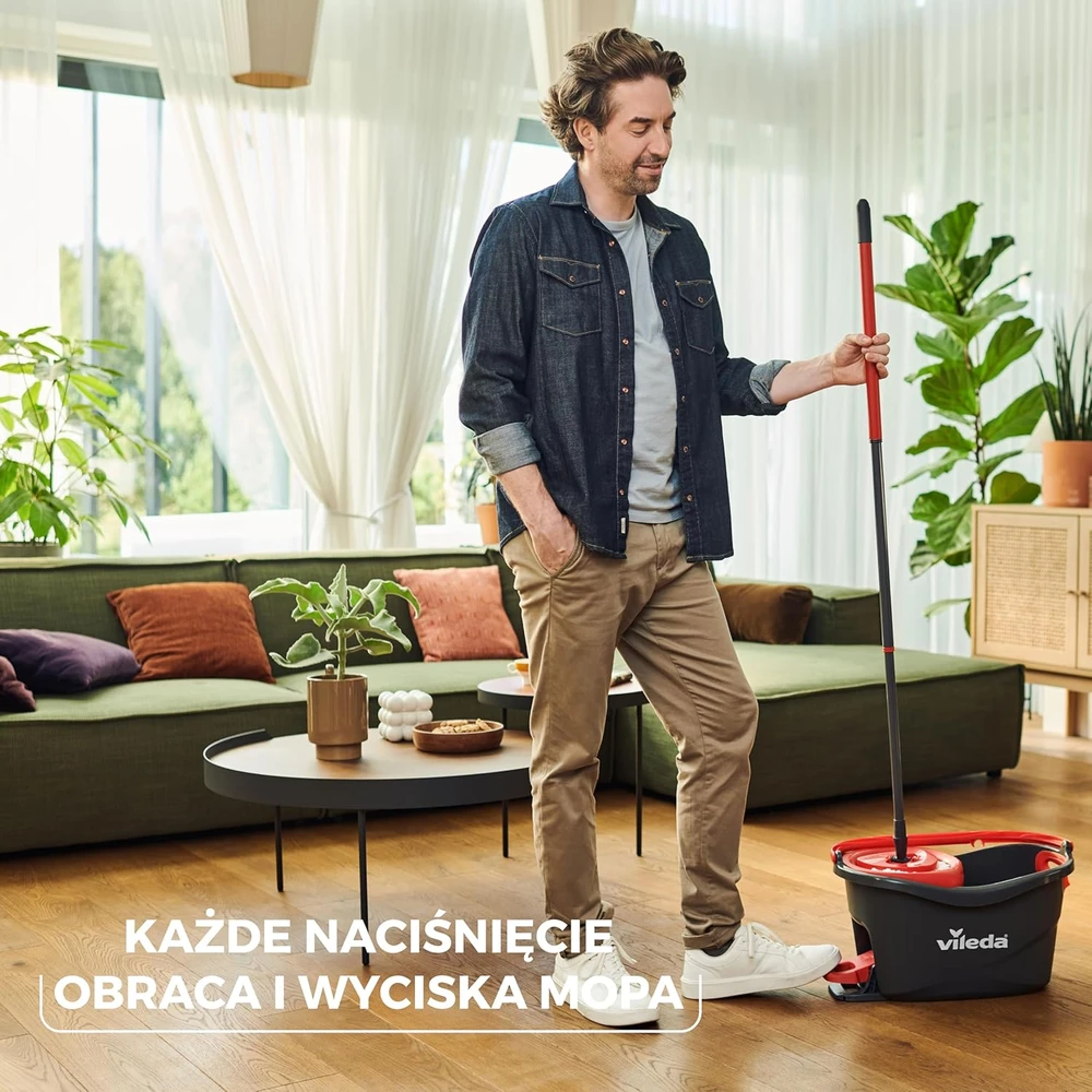 Vileda grindų valymo rinkinys su besisukančiu mopu ir mikropluošto šluoste Turbo 2in1
