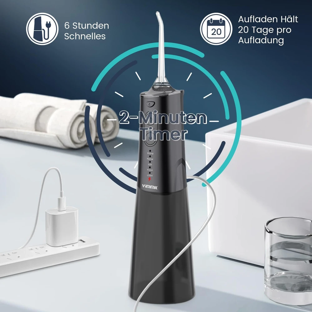 Vimmk belaidis burnos irigatorius, 5 režimai, 8 antgaliai, USB-C, 300 ml, Y208