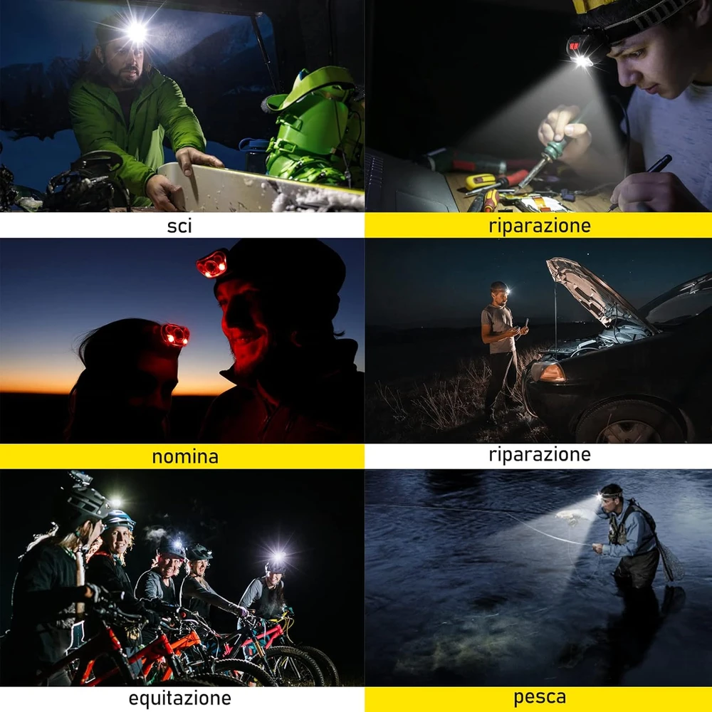 Vinabo LED galvos žibintas, 500 lm, 6 režimai, IPX4, 30° reguliuojamas kampas, AAA maitinimas
