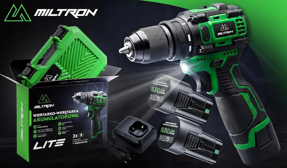 Virella akumuliatorinis bešepetėlis gręžtuvas-suktuvas 50 Nm, 16,8 V, MILTRON LITE