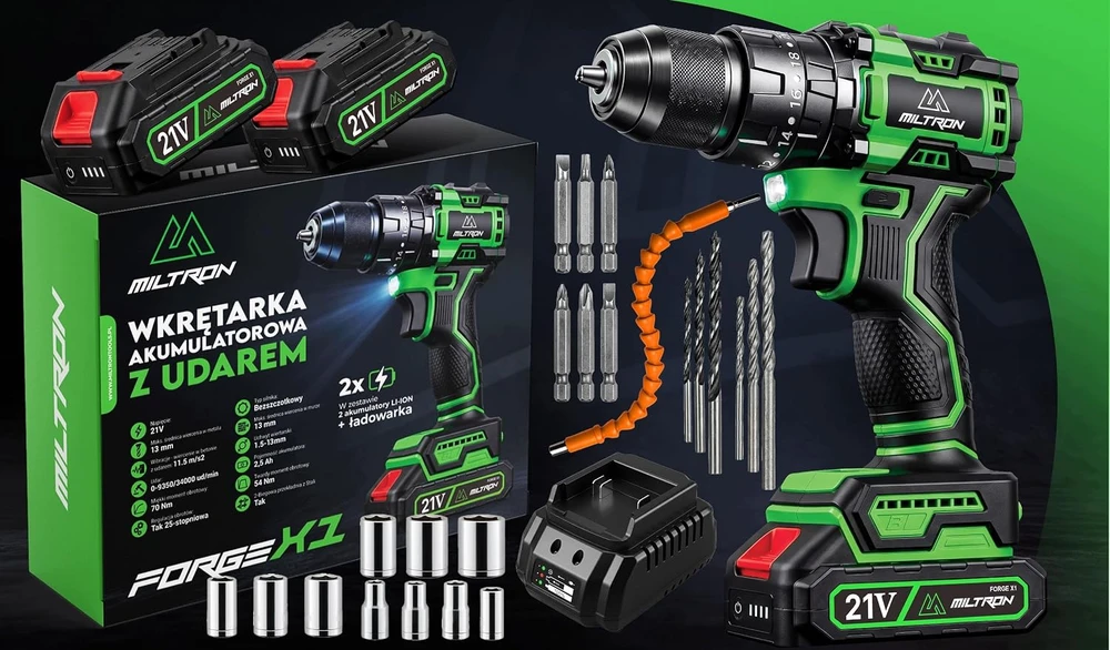 Virella smūginis akumuliatorinis gręžtuvas-suktuvas 21 V 70 Nm FORGE X1