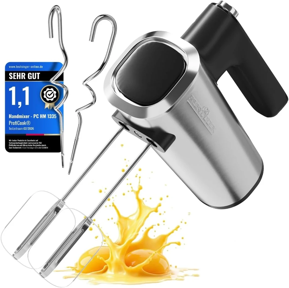 Profi Cook ProfiCook rankinis plakiklis 400 W su 5 greičiais, Turbo ir plieniniais antgaliais PC-HM 1335