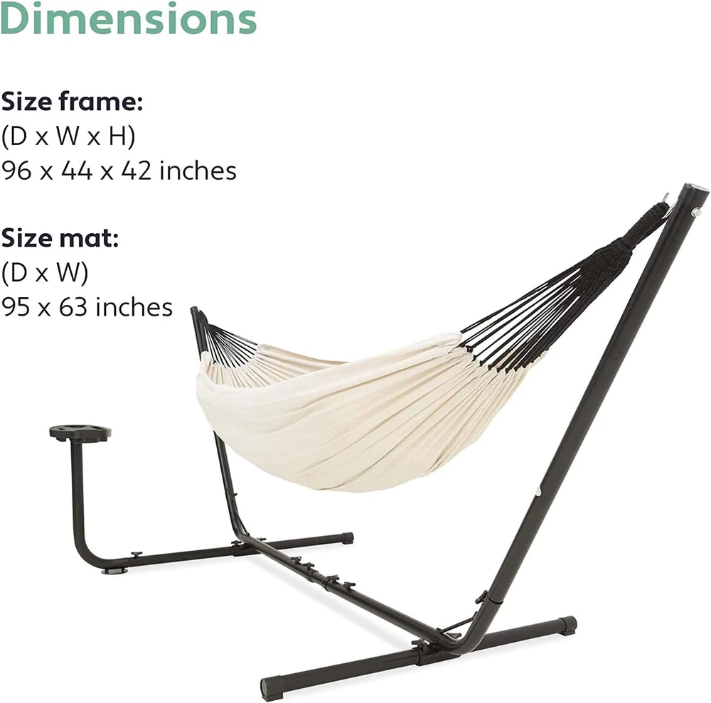 VITA5 dvigubas medvilninis hamakas su plieniniu rėmu, 210 x 140 cm, 205 kg