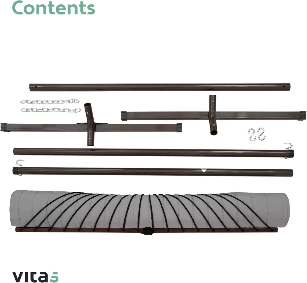 VITA5 lauko hamakas su stovu, dvigubas, 3,7 m x 1 m, 200 kg apkrova, pilkas, 5437344