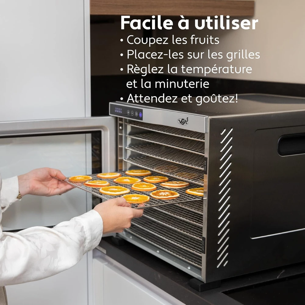 Vita5 maisto džiovyklė su 10 nerūdijančio plieno padėklų, 1000 W, termostatu, 5356712