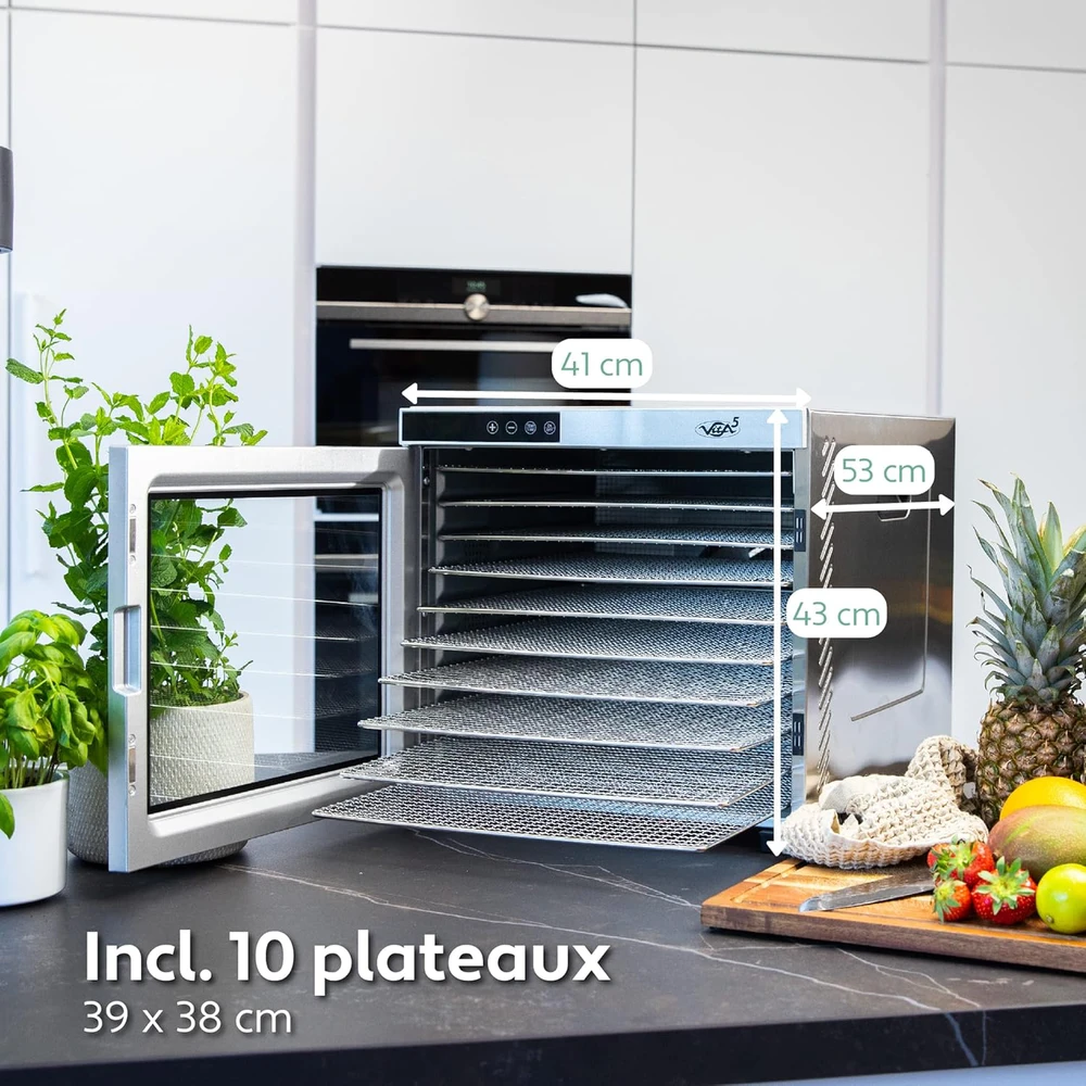 Vita5 maisto džiovyklė su 10 nerūdijančio plieno padėklų, 1000 W, termostatu, 5356712