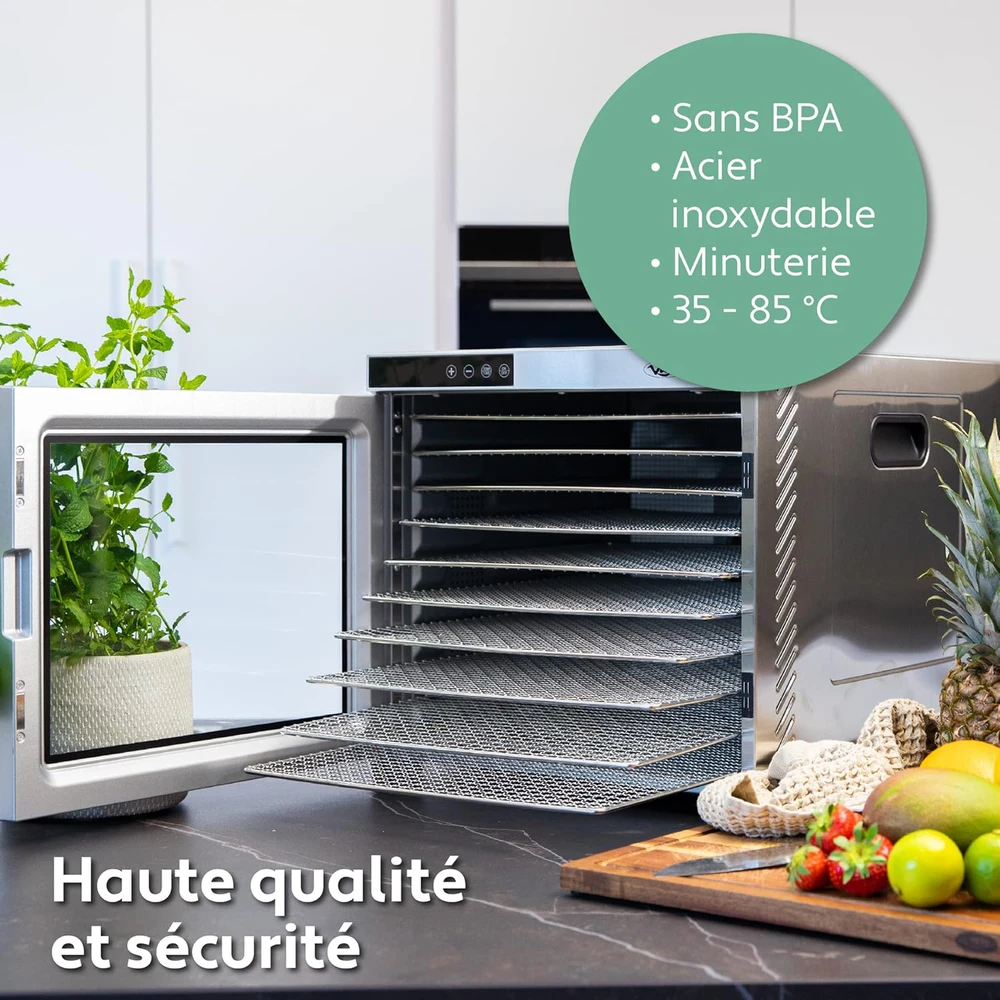 Vita5 maisto džiovyklė su 10 nerūdijančio plieno padėklų, 1000 W, termostatu, 5356712