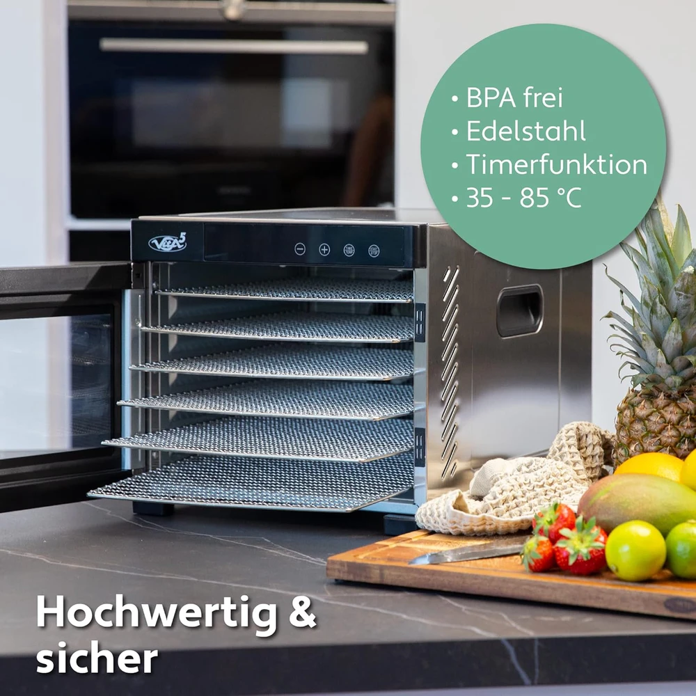 Vita5 maisto džiovyklė su 7 nerūdijančio plieno padėklais, 650 W, temperatūra 35–75 °C, 5535787