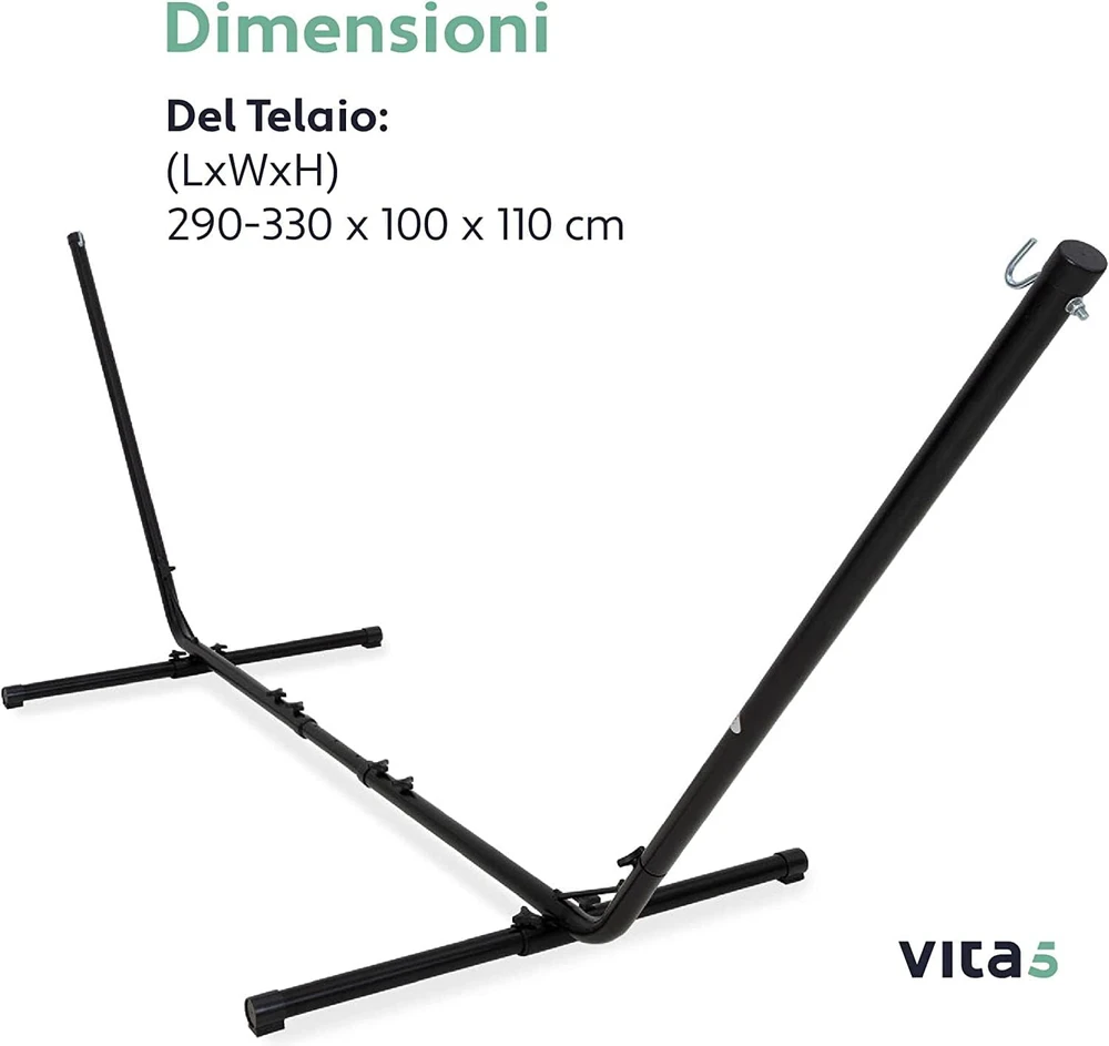 VITA5 metalinis hamako stovas, reguliuojamas, iki 205 kg, 2,9 m, juodas, 5437345