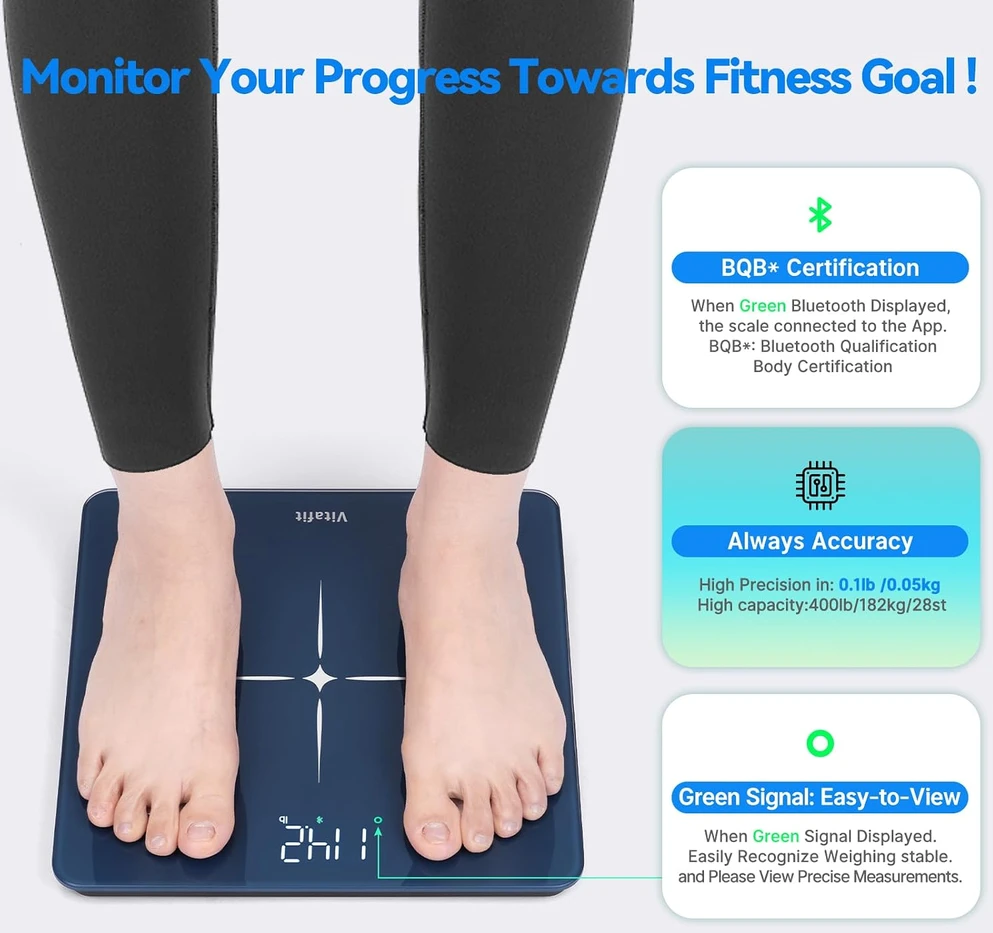 Vitafit išmaniosios kūno sudėties svarstyklės su BIA, LED, iki 182 kg VT7196