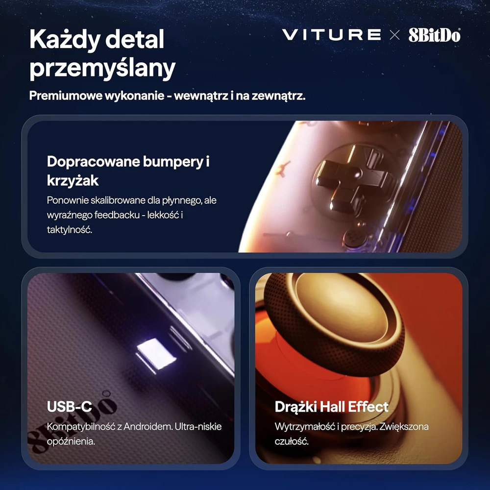 VITURE mobilusis žaidimų valdiklis su Hall Effect svirtimis, USB-C, 8BitDo, belaidis, skirtas XR akiniams