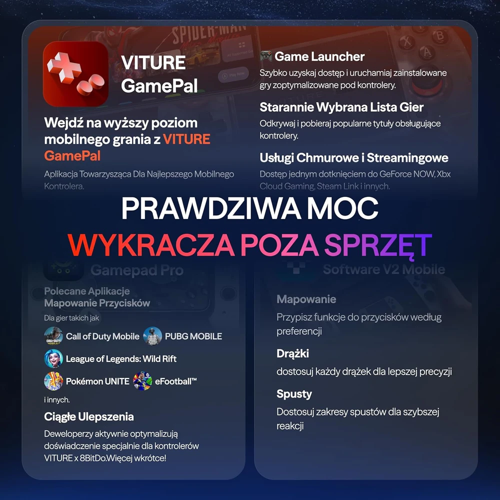 VITURE mobilusis žaidimų valdiklis su Hall Effect svirtimis, USB-C, 8BitDo, belaidis, skirtas XR akiniams