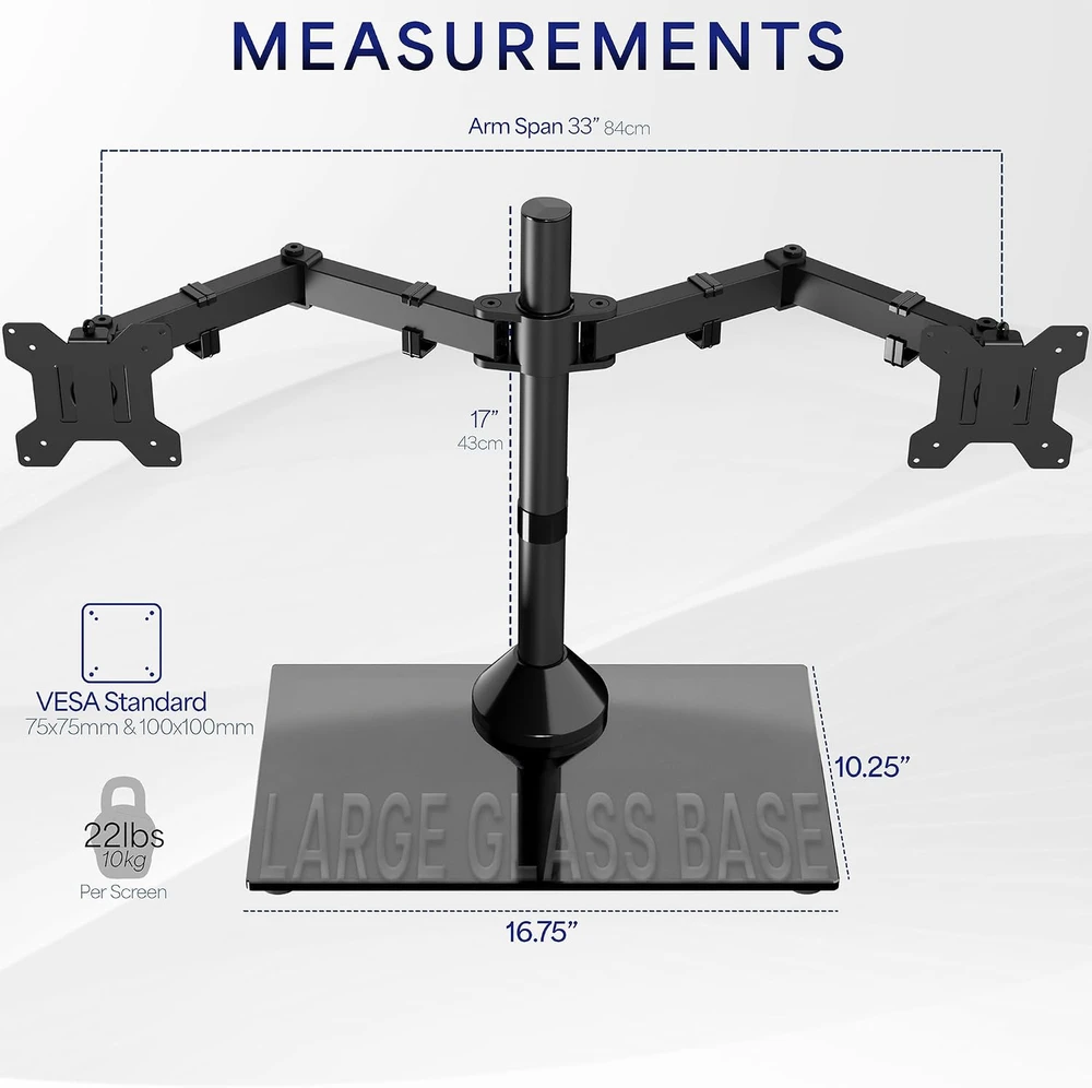 VIVO dvigubas monitorių stovas iki 32 colių ekranams, 10 kg, STAND-V002FG