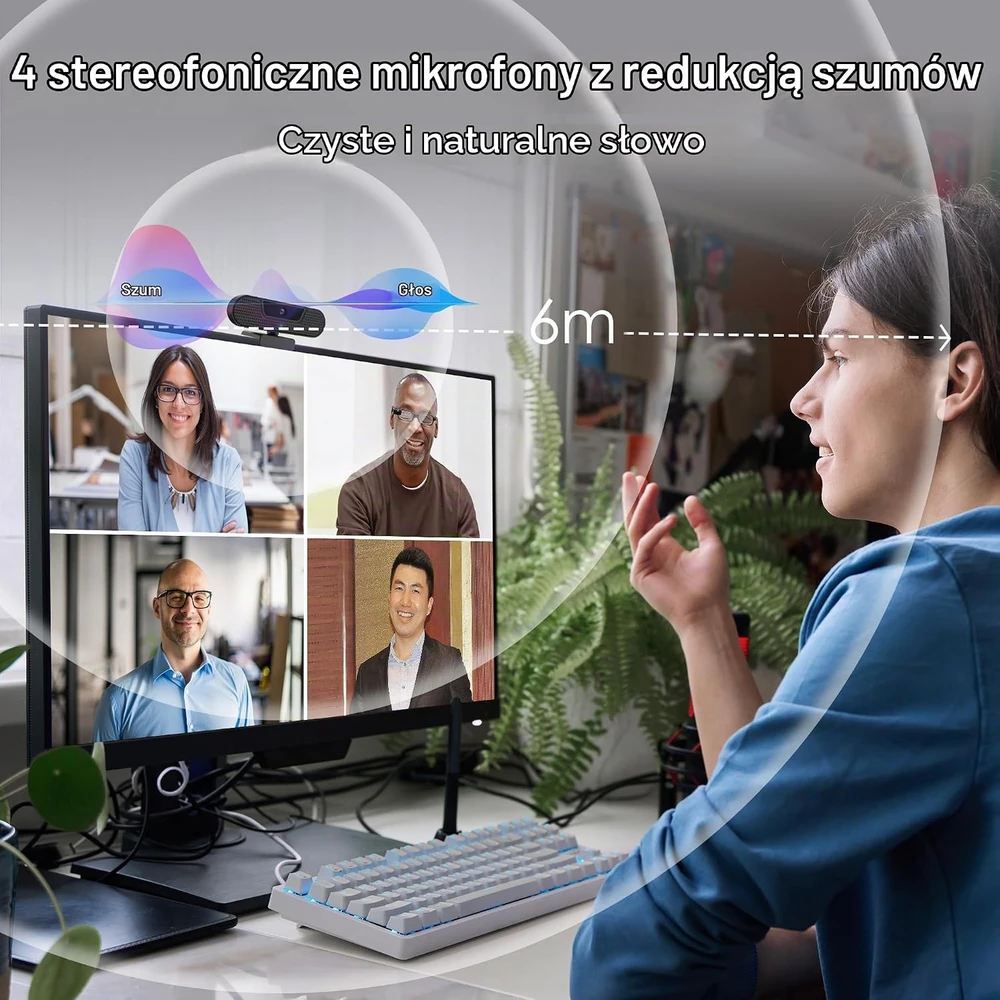 VIZOLINK Full HD 1080p 60 kadrų/s internetinė kamera su 4 mikrofonais, W4GS