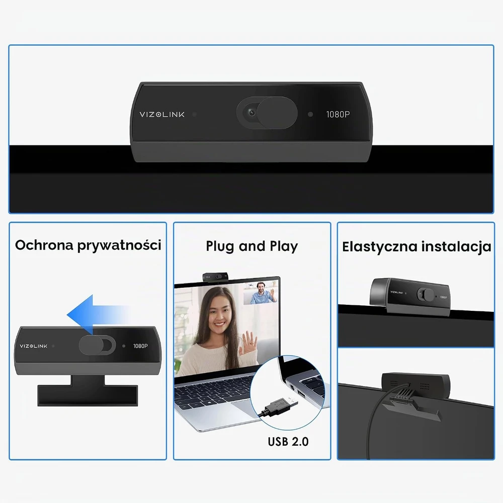VIZOLINK internetinė kamera Full HD 1080p 30 fps su dvigubu mikrofonu W2N