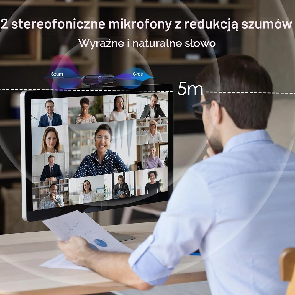 VIZOLINK internetinė kamera W4DS 2K ir 1080p 60 k./s su stereo mikrofonu, USB
