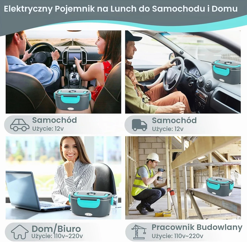 VMUTGA elektrinė pietų dėžutė 1,5 l, 60 W, 12 V/24 V/220–240 V