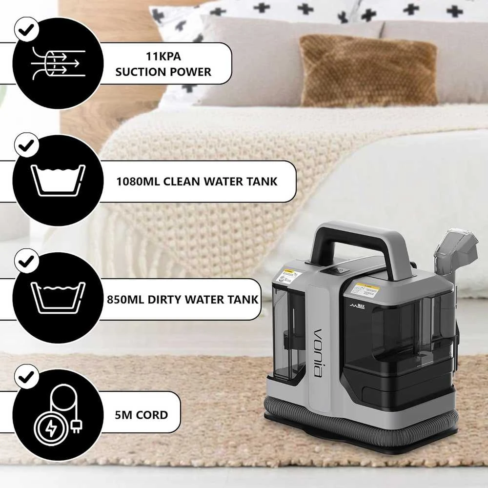Vonia tekstilės ir apmušalų plaunantis dulkių siurblys, 450 W, 1,3 l, pilkas, VON-TARIJ-GR