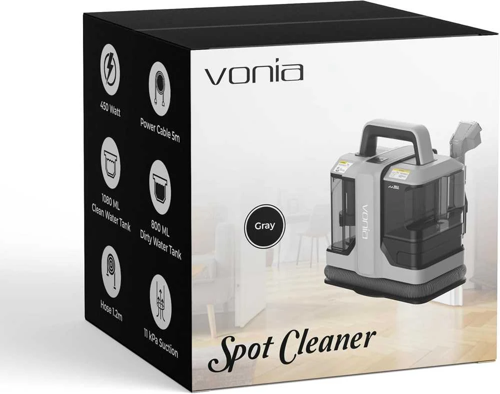 Vonia tekstilės ir apmušalų plaunantis dulkių siurblys, 450 W, 1,3 l, pilkas, VON-TARIJ-GR