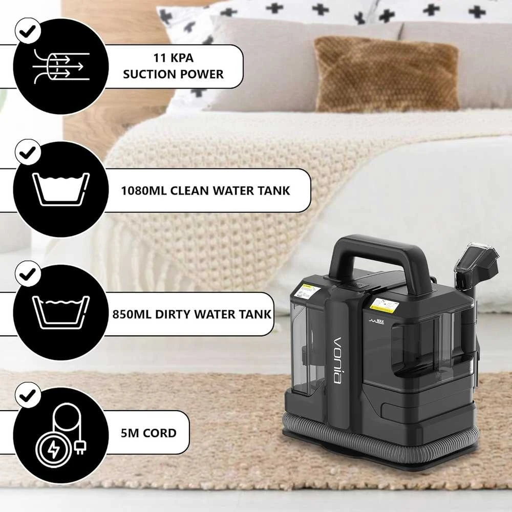 Vonia tekstilės plovimo dulkių siurblys 450 W, 1,3 l talpa, juodas, VON-TARIJ