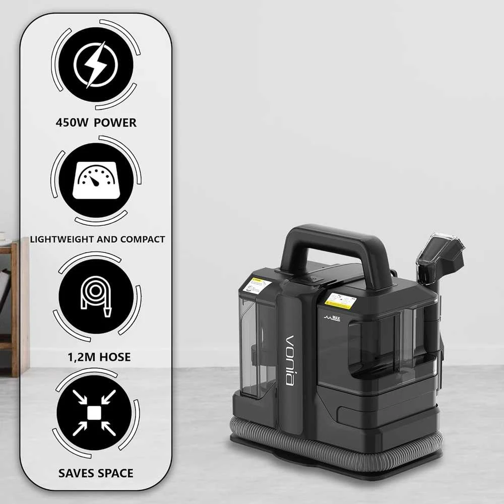 Vonia tekstilės plovimo dulkių siurblys 450 W, 1,3 l talpa, juodas, VON-TARIJ