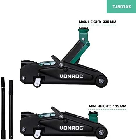 VONROC automobilinis domkratas, hidraulinis, 2 t, 135–330 mm pakėlimo aukštis, TJ501XX