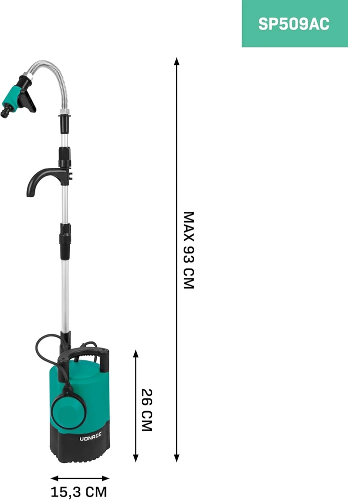 VONROC lietaus vandens siurblys, panardinamasis, 400 W, 5200 l/h našumas, 10 m kabelis, SP509AC