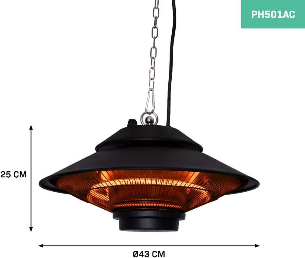 VONROC pakabinamas infraraudonųjų spindulių šildytuvas, 1500 W, su nuotolinio valdymo pultu, PH501AC