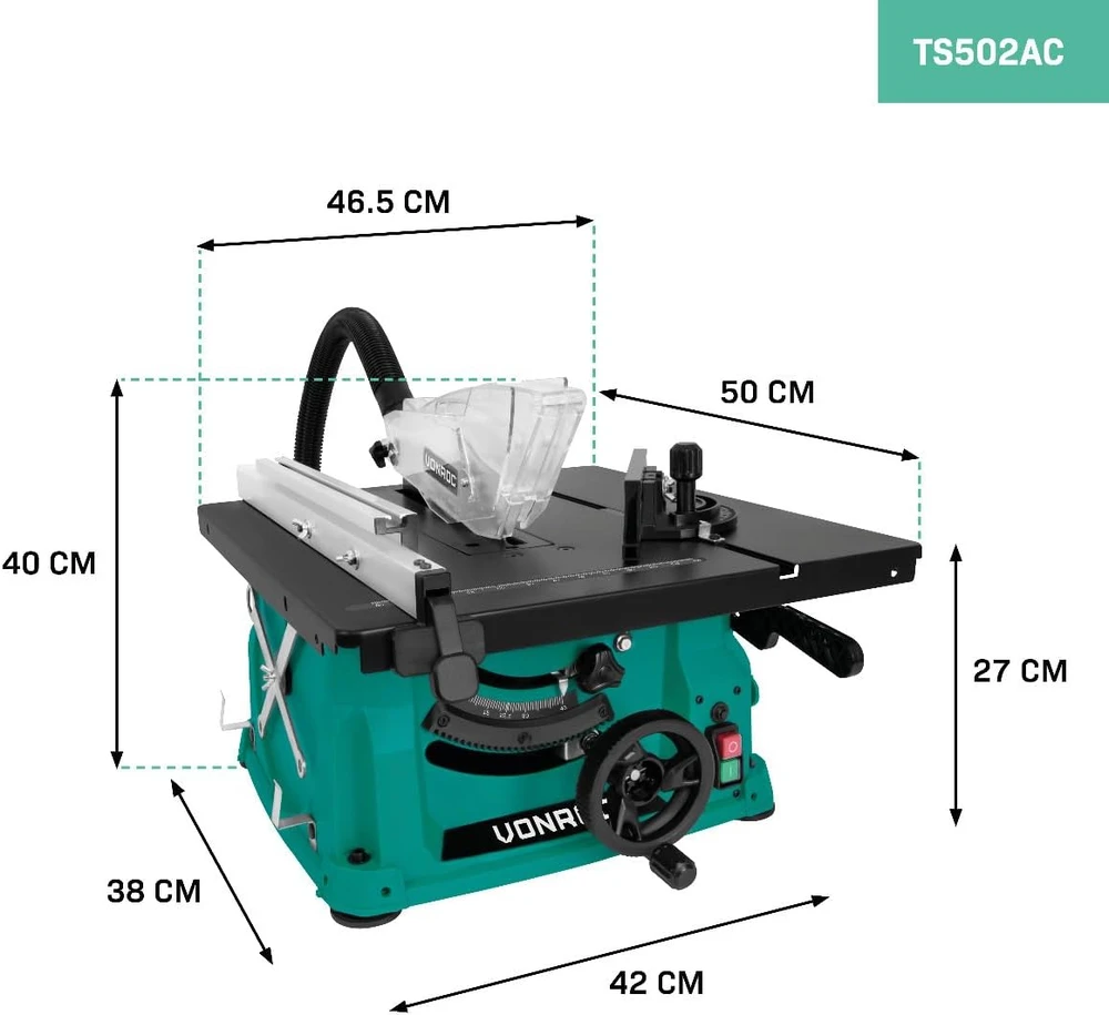 VONROC stalinės pjovimo staklės 1500 W, 210 mm disko skersmuo, 5000 aps./min., TS502AC