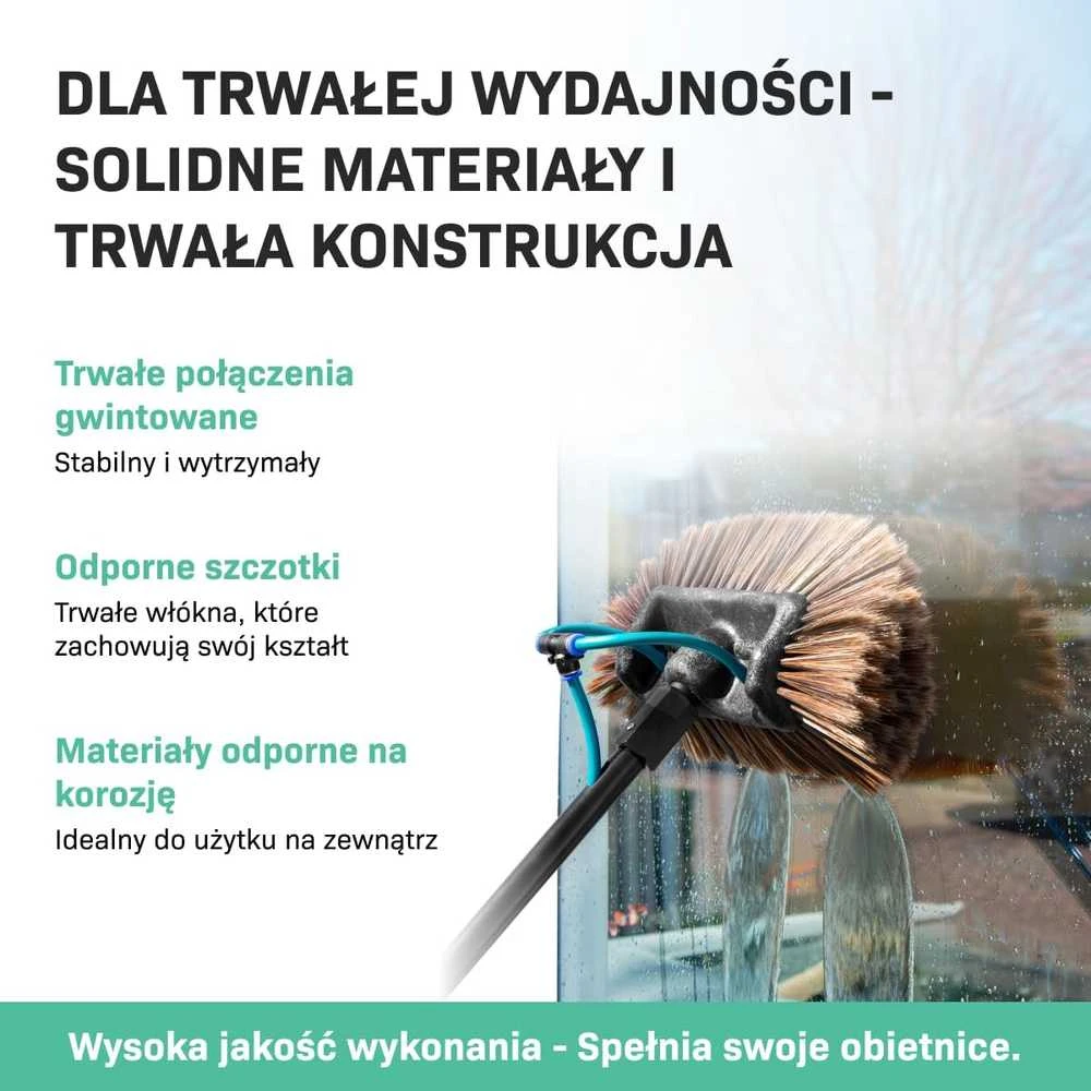 VONROC teleskopinė valymo šluota su 9 m žarna, 6,5 m ilgio, dozatoriumi ir dvejomis galvutėmis TB502XX