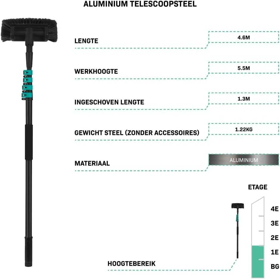 VONROC teleskopinis plovimo šepetys su muilo dozatoriumi ir 6 m žarna, ilgis 1,3–4,6 m TB503XX_DE