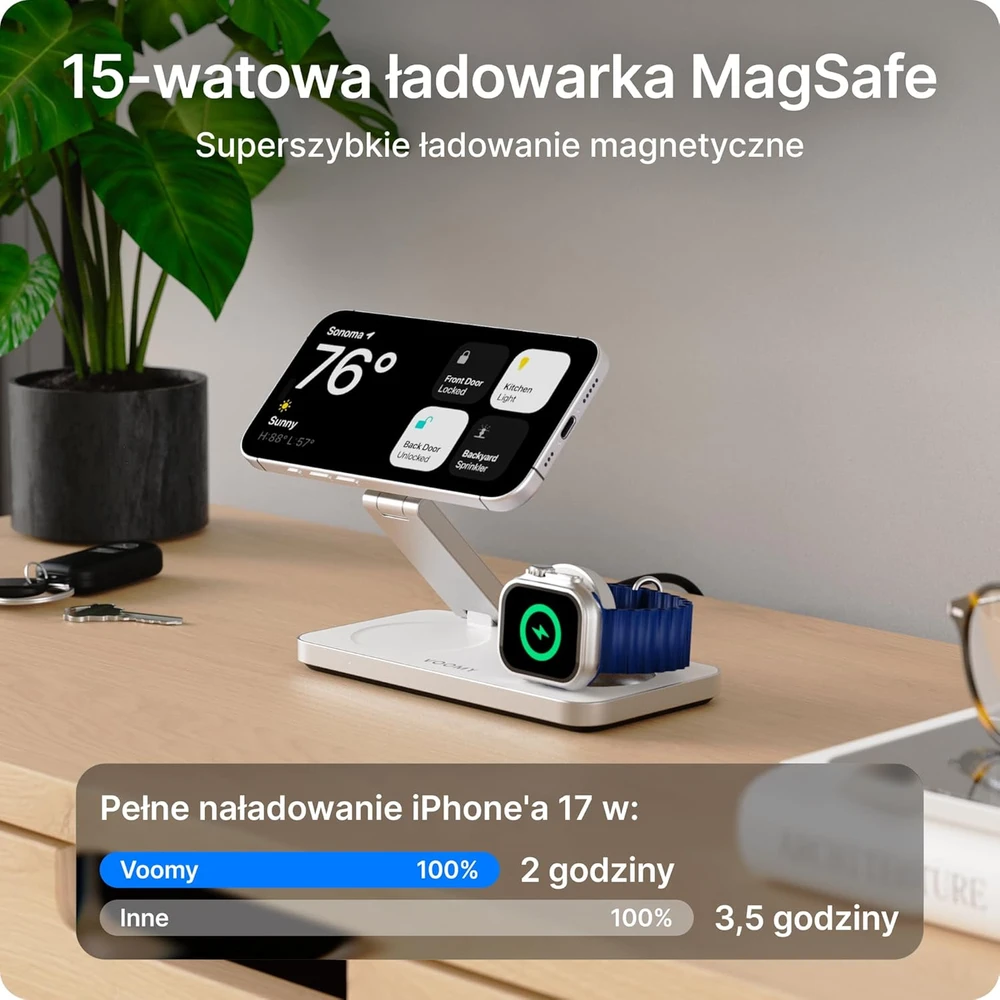 Voomy belaidė įkrovimo stotelė 3 viename, 15 W, Qi, USB-C, W3S