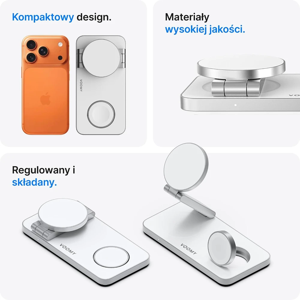 Voomy belaidė įkrovimo stotelė 3 viename, 15 W, Qi, USB-C, W3S