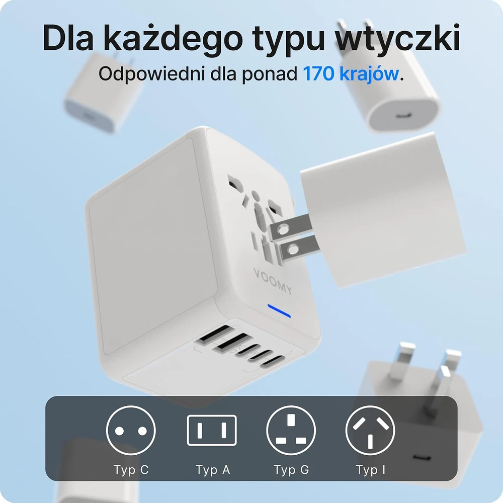 Voomy kelioninis kištukų adapteris daugiau nei 170 šalių su 3 USB-C ir 2 USB-A 8720153812849