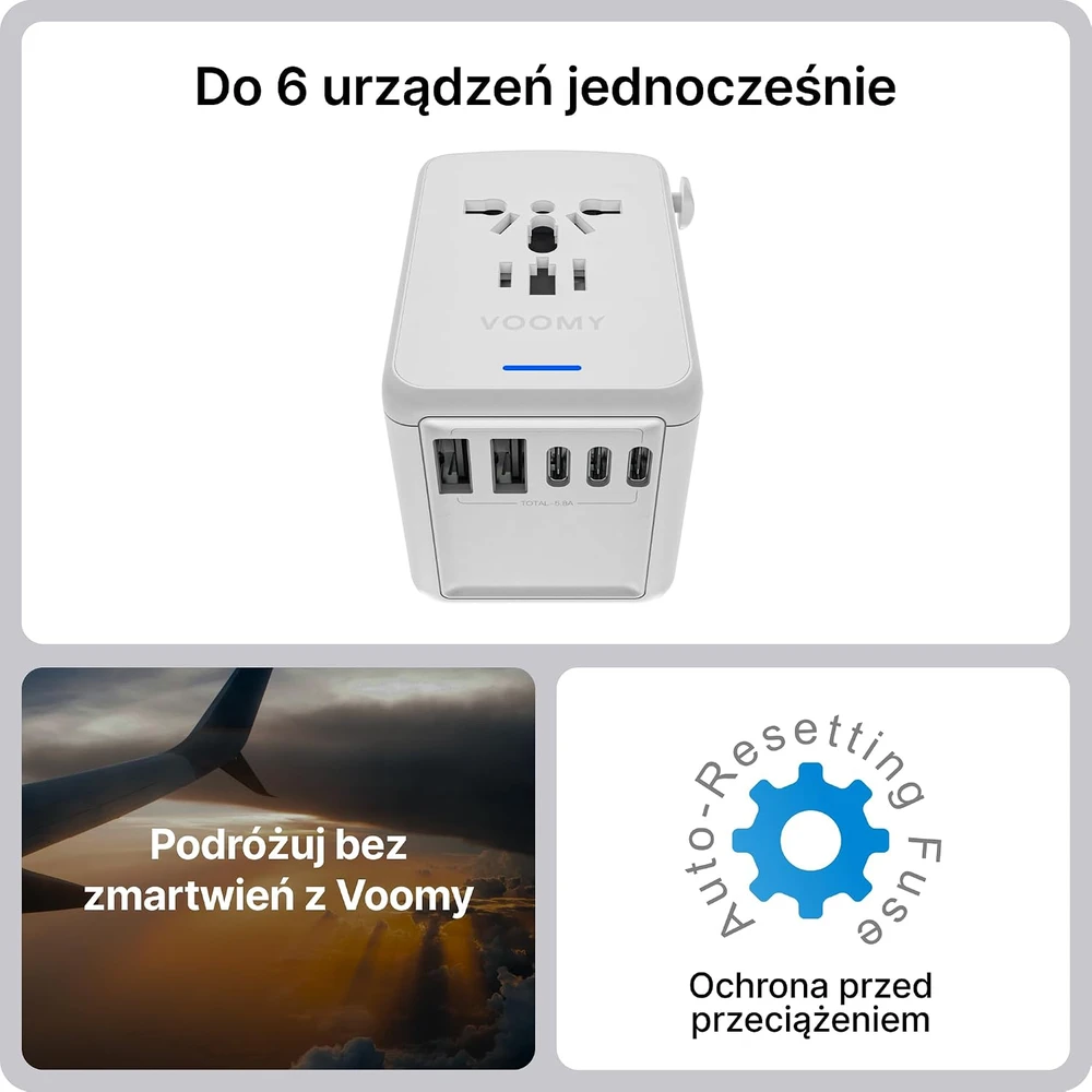 Voomy kelioninis kištukų adapteris daugiau nei 170 šalių su 3 USB-C ir 2 USB-A 8720153812849