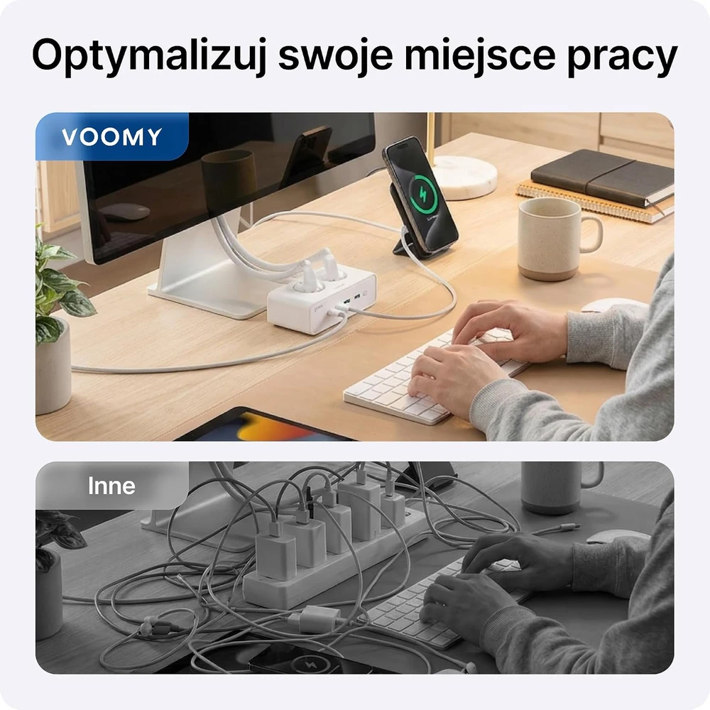 Voomy maitinimo ilgintuvas su 4 USB jungtimis, 2 lizdais, 65 W ir 2 m laidu S20