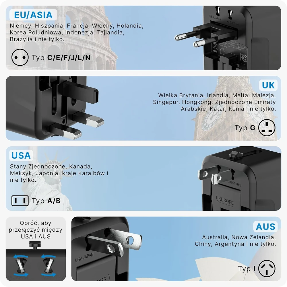 Voomy universalus kelioninis adapteris 150+ šalių su 2 USB jungtimis 8720153812153