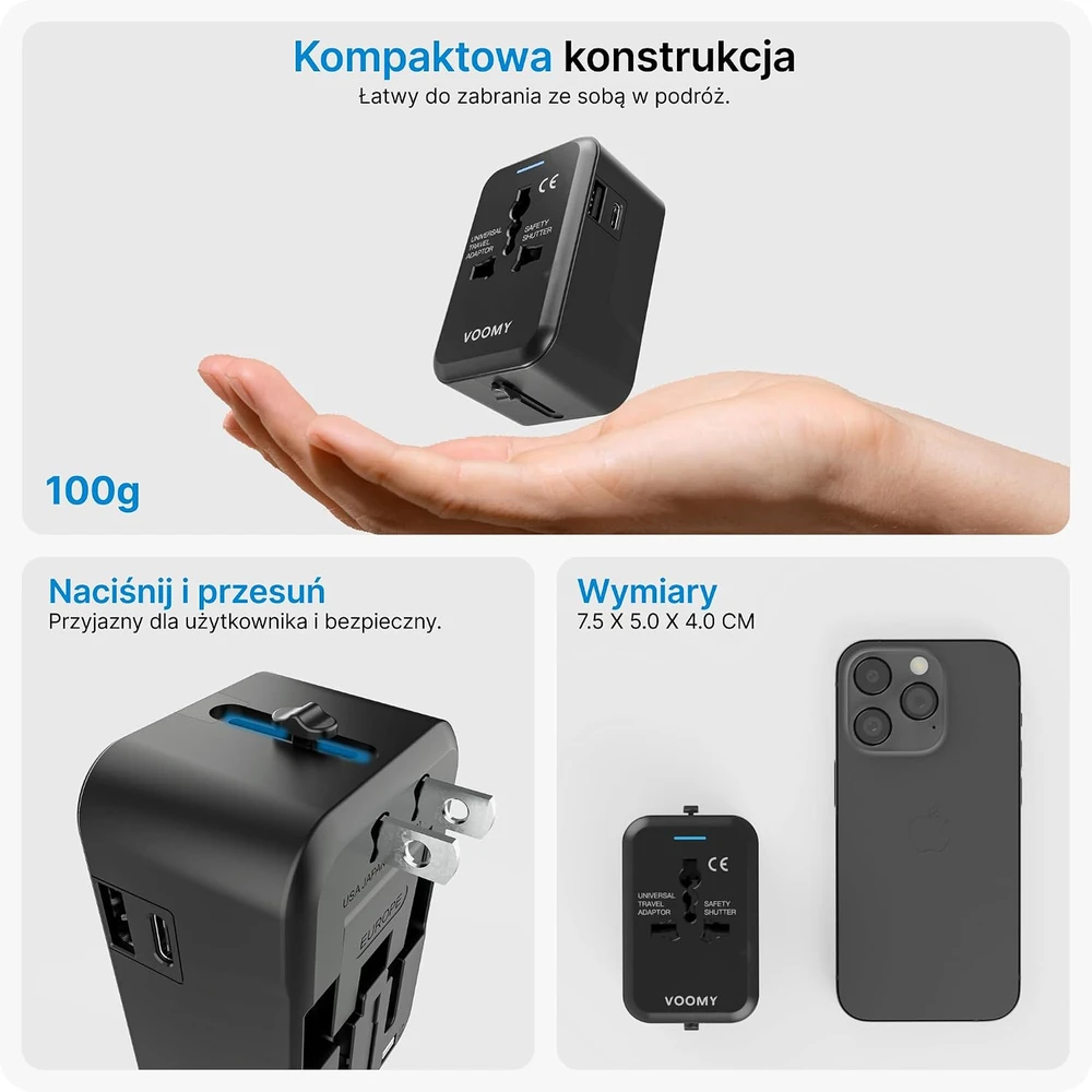 Voomy universalus kelioninis adapteris 150+ šalių su 2 USB jungtimis 8720153812153