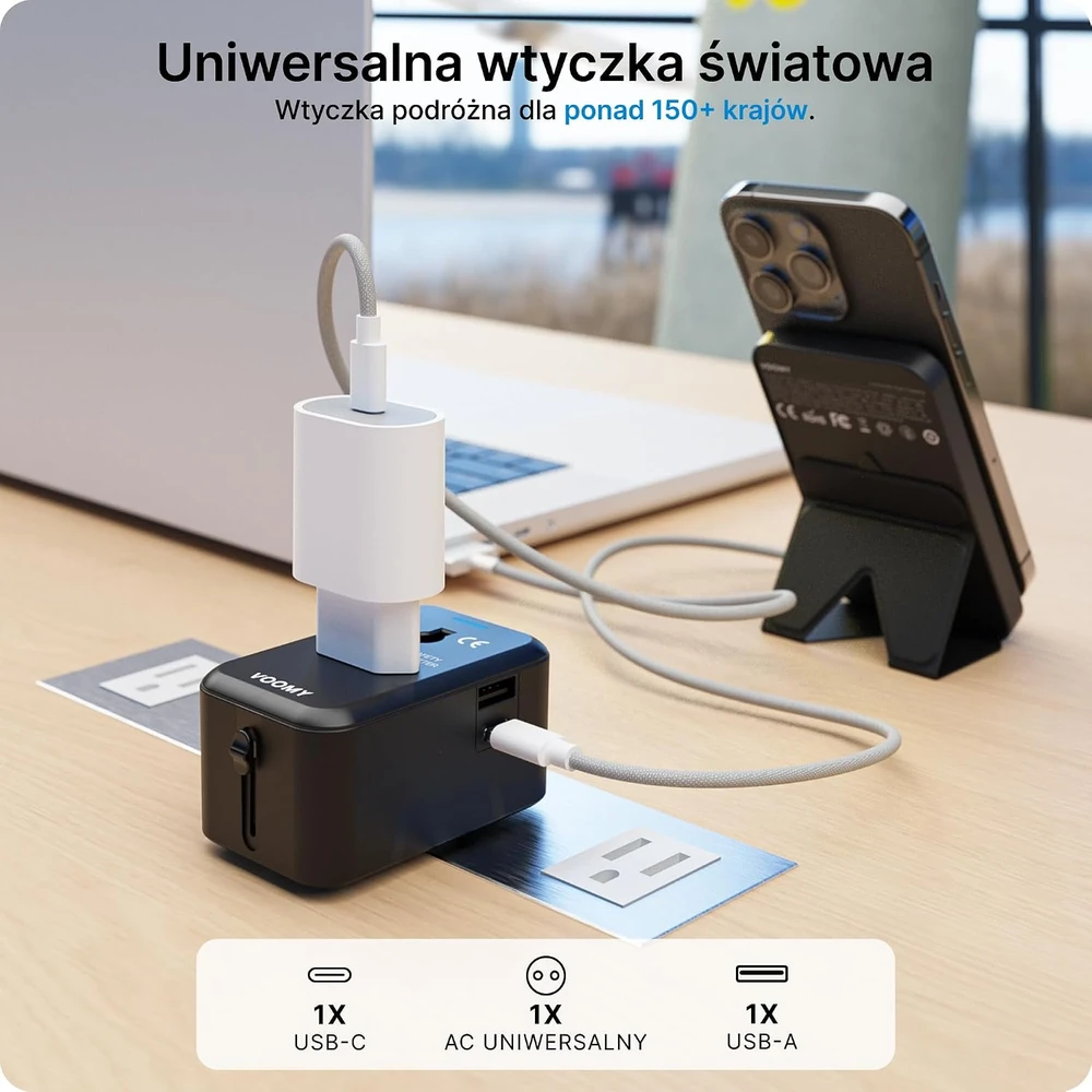 Voomy universalus kelioninis adapteris 150+ šalių su 2 USB jungtimis 8720153812153