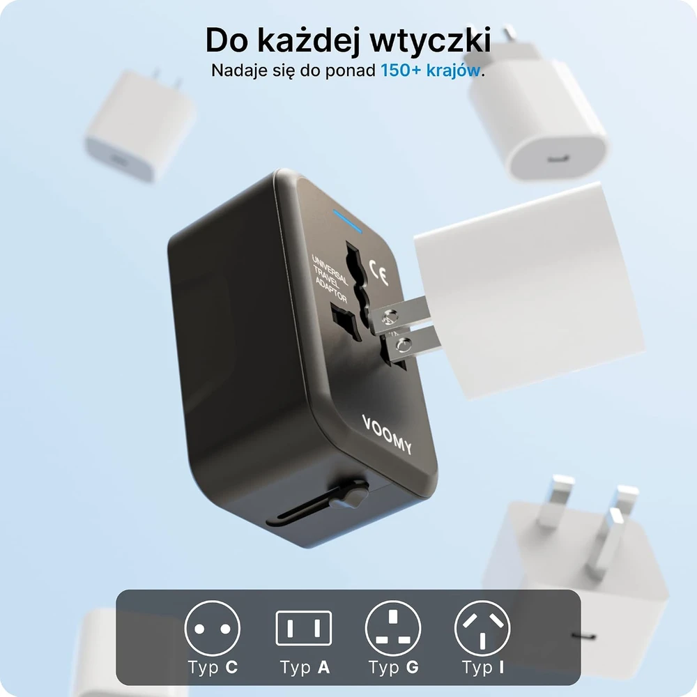 Voomy universalus kelioninis adapteris 150+ šalių su 2 USB jungtimis 8720153812153