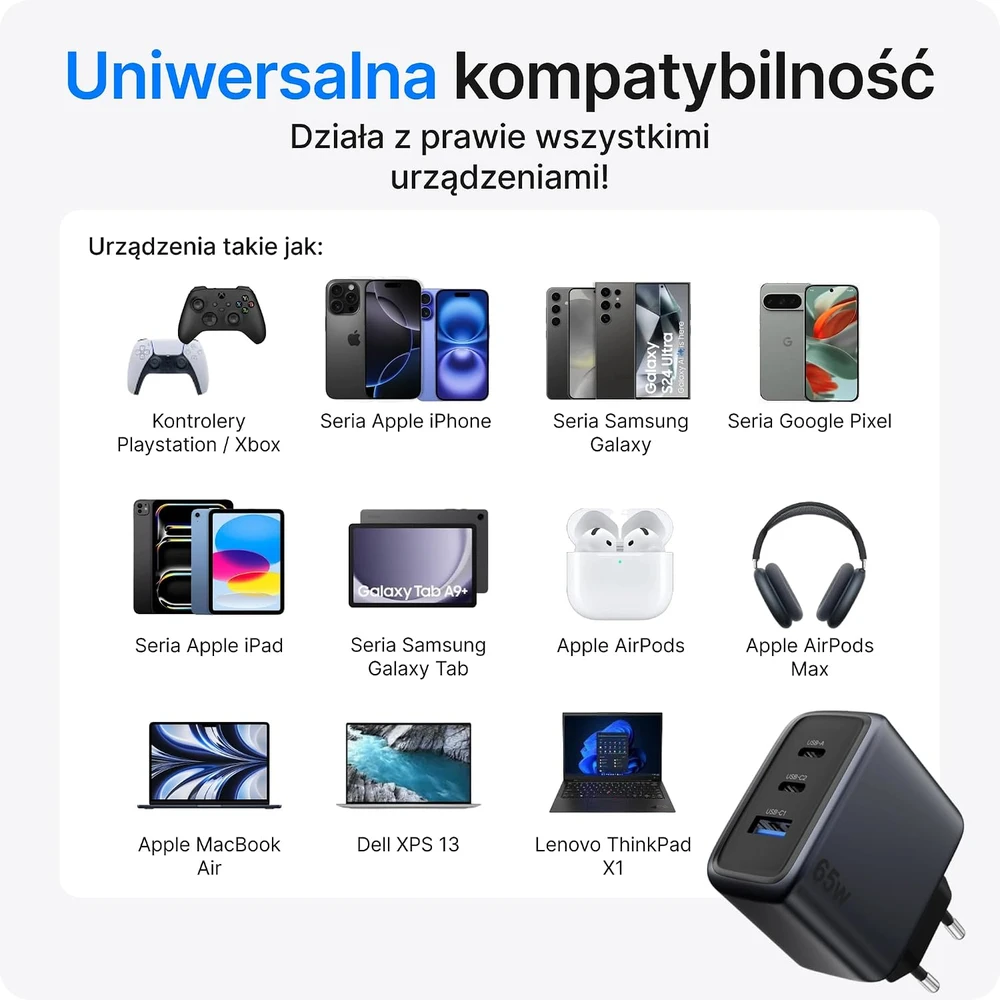 Voomy USB-C GaN įkroviklis 65 W su 2 USB-C ir USB-A jungtimis M6