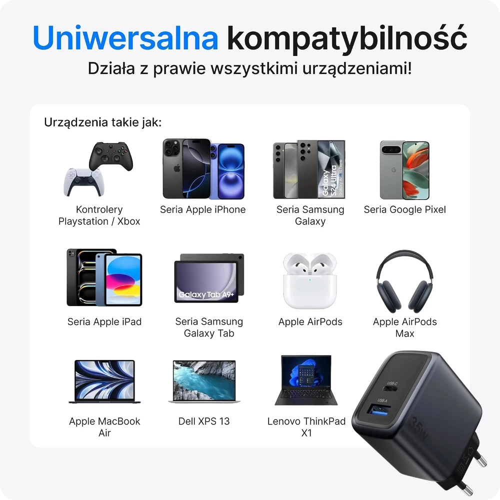 Voomy USB-C tinklo įkroviklis 35 W su USB-C ir USB-A jungtimis M635